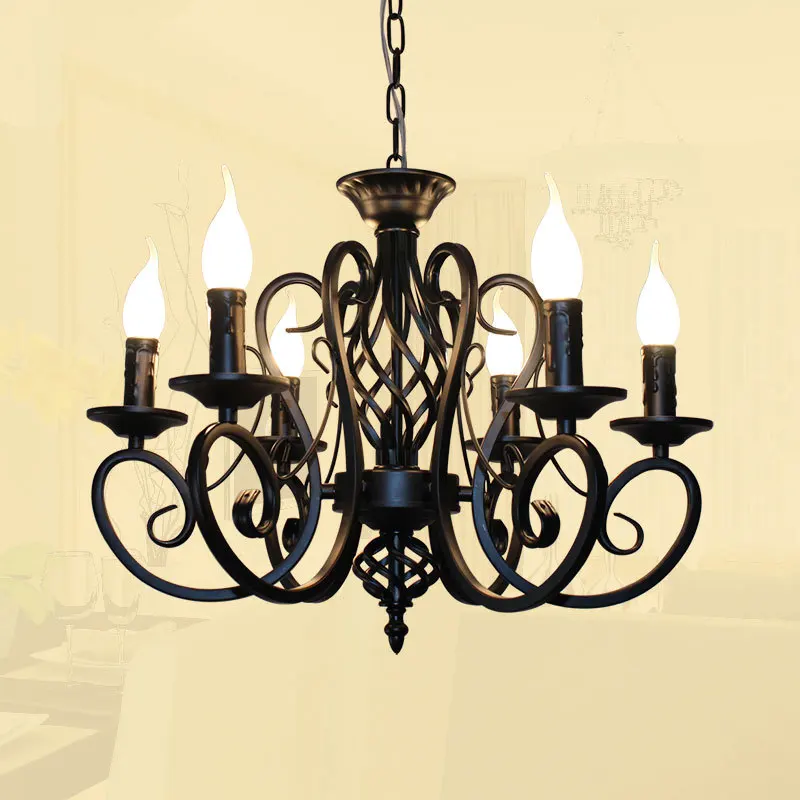 Американский Европейский классический светодиодный светильник-люстра, 6, 8 рук, подвесная цепь, черный, синий, бронзовый, железный светильник светодиодный - Цвет абажура: 6 headed light black