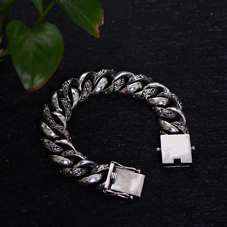

18mm wide Totem Genuine 925 Silver Bracelets Punk Rock Vintage Heavy Sterling Silver Bracelet Men Luxury Male Biker Jewelry 20cm