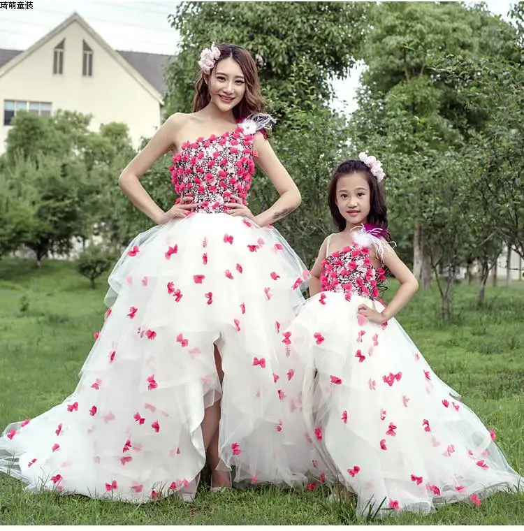 Vestido de Mamãe e ME Conjuntos de Roupas Vestidos de Noiva para o Casamento da Filha da Mãe Vestido de Noite Crianças Meninas Princesa Flor Bebê 6 e Me Bebê Conjuntos de Roupas Vestidos
