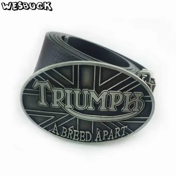 

5 PCS MOQ WesBuck Brand TRIUMPH Motorcycles A Breed A Part Belt Buckle Oval Metal For 4cm Wide Belt Classic Men Women Buckle