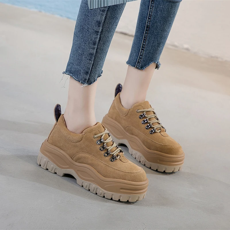 

Shoes Women Fashion Brand Platform Sneakers Real Leather zapatos de mujer Lady chaussure 2019 Spring New Brand Female footware
