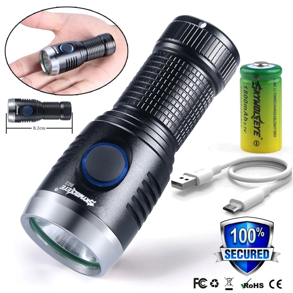 Skywolfeye R02 Mini Pocket USB Rechargeable XPE Tactical Military LED