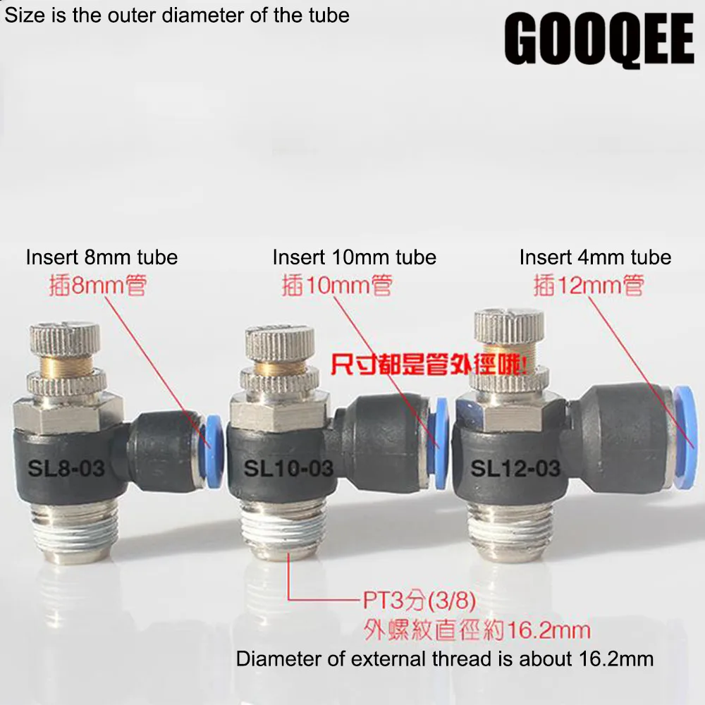 1 шт. пневматический Скорость регулятор потока SL 4/6/8/10/12 мм Диаметр шланг трубки 1/" BSP 1/8" 3/" 1/2" Мужской газа воздушного потока предел деталь клапана