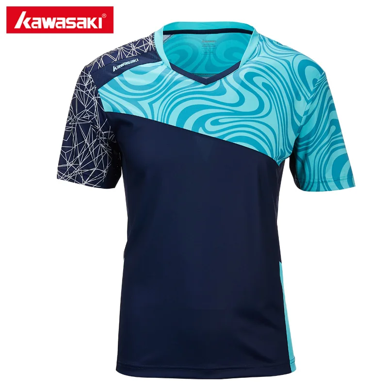 KAWASAKI Green Спортивная футболка для мужчин с v-образным вырезом и коротким рукавом для ракеток для бадминтона и тенниса, мужская спортивная одежда для фитнеса, ST-T1019