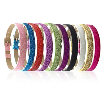 

50pcs DIY Accessories fit 8mm slide charms Shine PU Leather Bling Wristband mix color 8mm wide 210mm length,SWD019