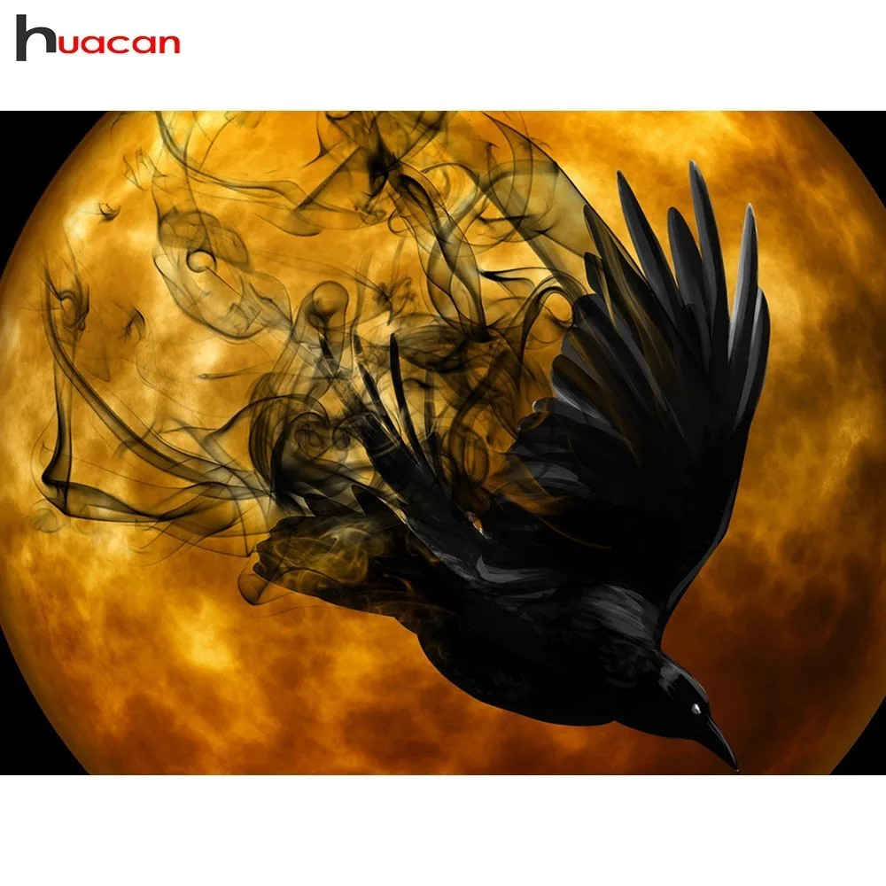 

HUACAN 5D DIY Diamond Painting Black Bird Full Square Drill Diamond Embroidery Halloween Sets Picture Of Rhinestones Decoration