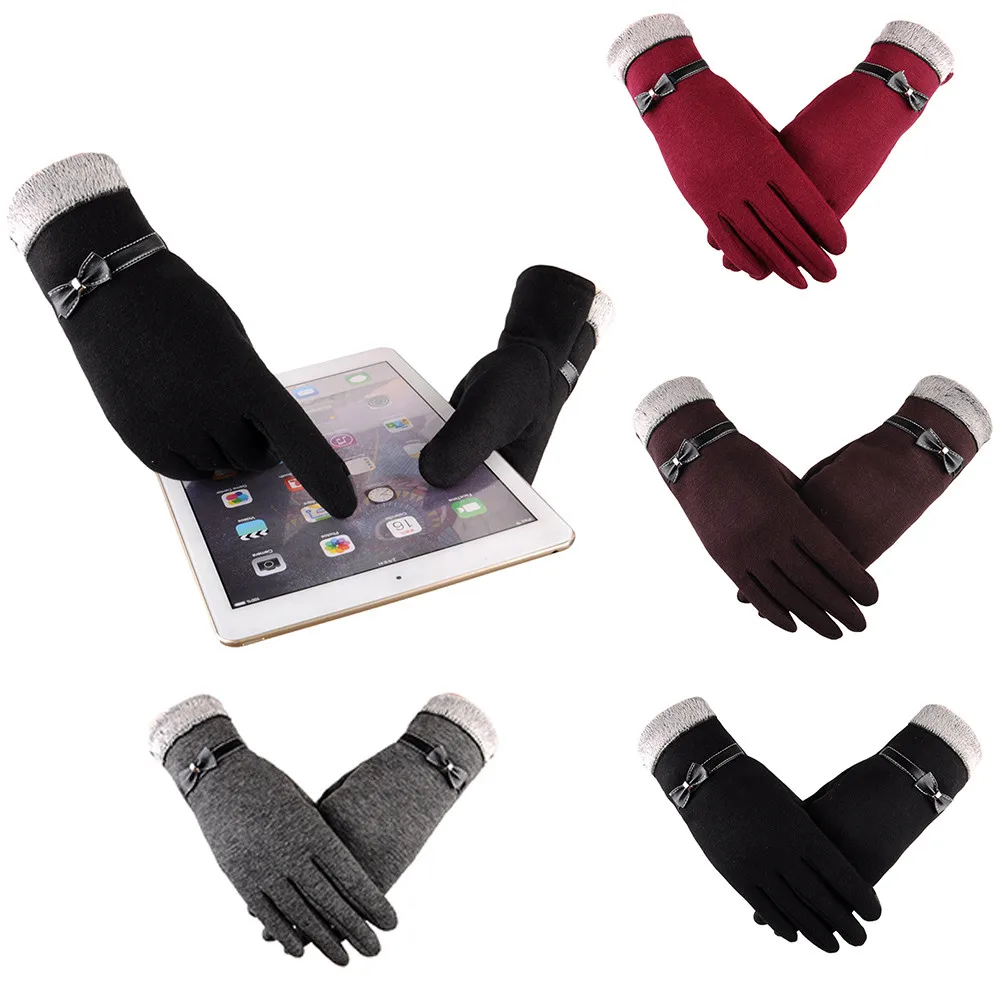 

New Style Women Female Gloves Women Fashion Bowknot Winter Warm Gloves Ski Wind Protect Hands Women Winter Warm Gloves