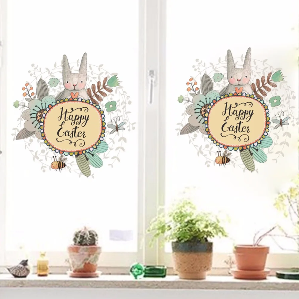 

% happy castes Spring Window decoration wall stickers Store window Garden Bee Refrigerator rabbit Decor wall decal arts poster