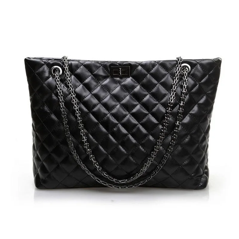 

New Style Large Capacity Genuine Leather Totes Fashion Design Diamond Pattern Famous Brand Leather Handbag for Lady Bolsa Sac