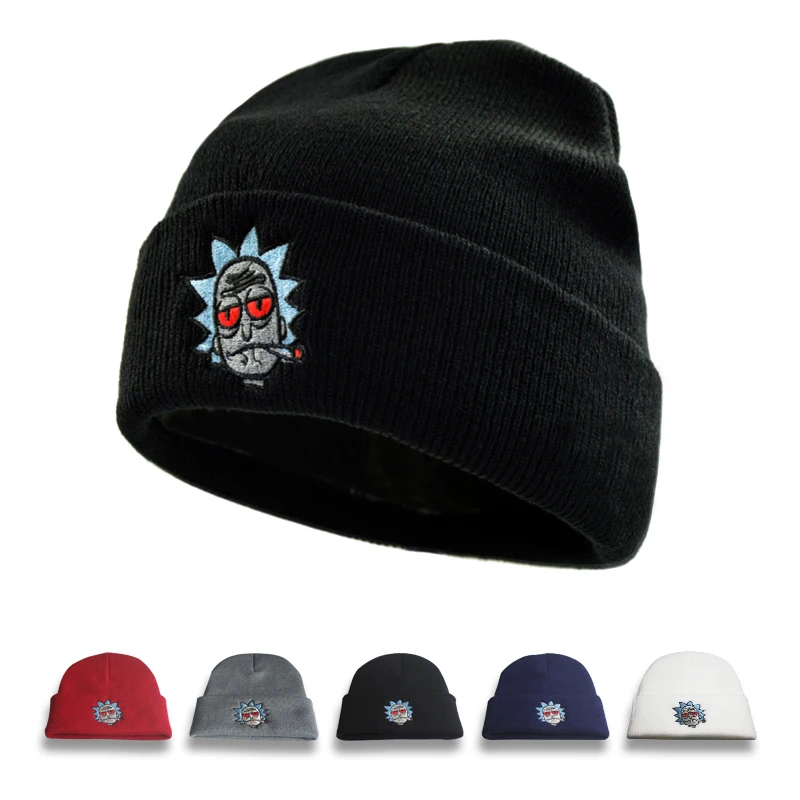 

Rick and Morty Hats Elastic Embroidery Warm Winter New Khaki Dad Cap Unisex Knitted Hat Skullies US Animation Ski Gorros Cap
