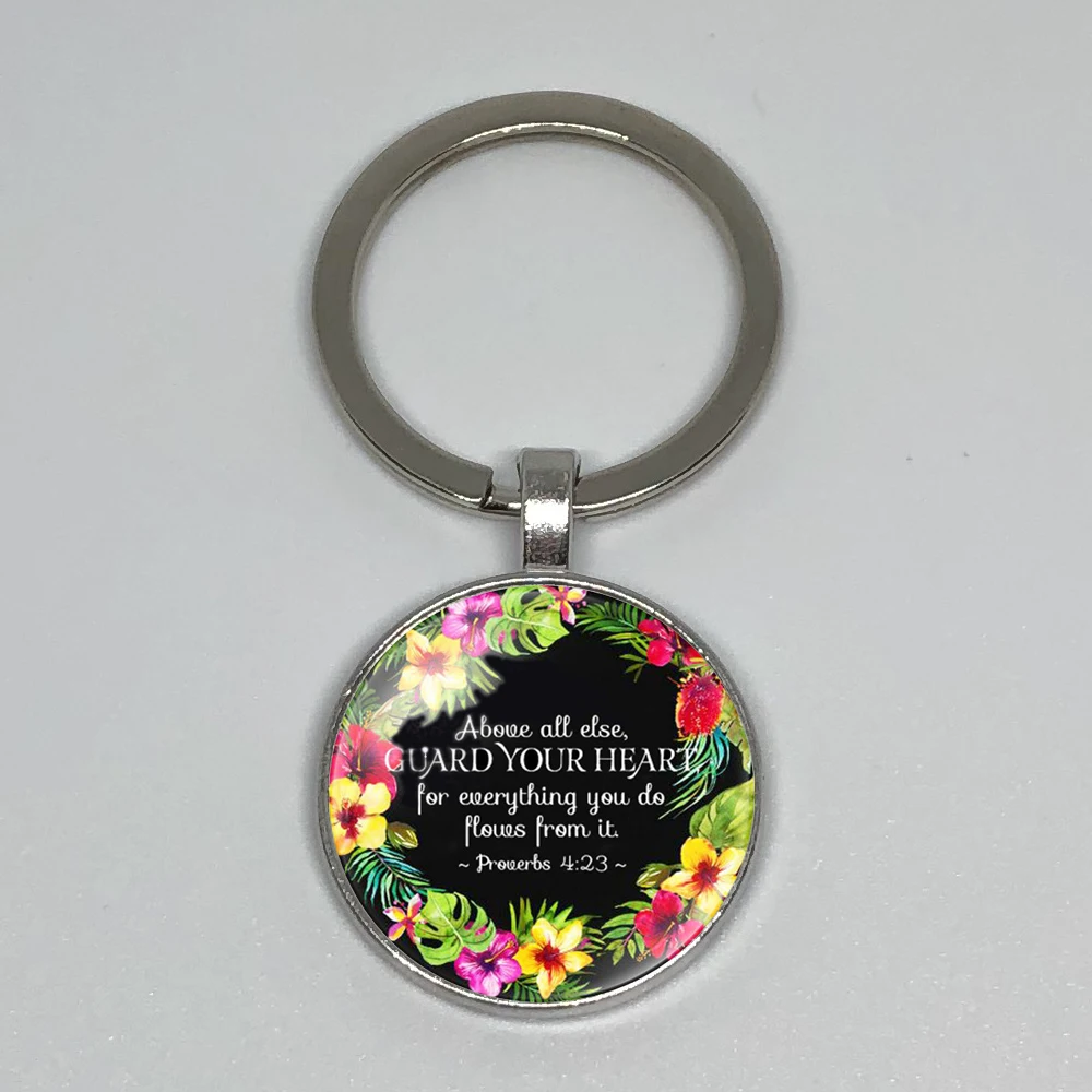 

Hot Black Rose Scripture Keychain Catholic Believer Cylindrical Art Keychain Delicate Black Rose