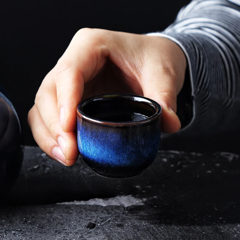ANTOWALL Home sake set dim blue ceramic drinkware mini wine cup wine pot kiln glaze set