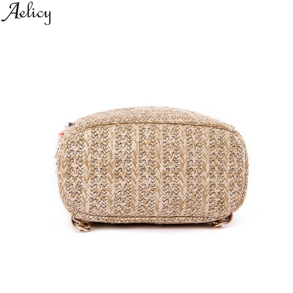 Aelicy женский модный тканый соломенный однотонный рюкзак с бисером
