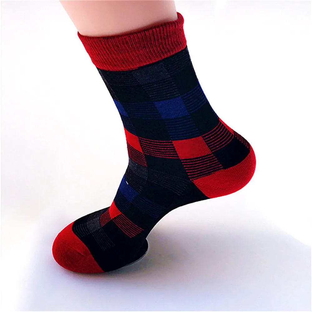 Фирменная Новинка хлопчатобумажные мужские носки 5 пар/лот осень-зима красочные носки в клетку мужские черные носки искусство