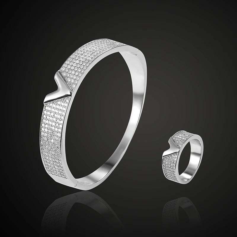 

Lanyika Jewelry Set Luxury Letter V Victory Full Zircon Micro Paved Bangle with Ring for Daily Party Banquet Popular Best Gifts