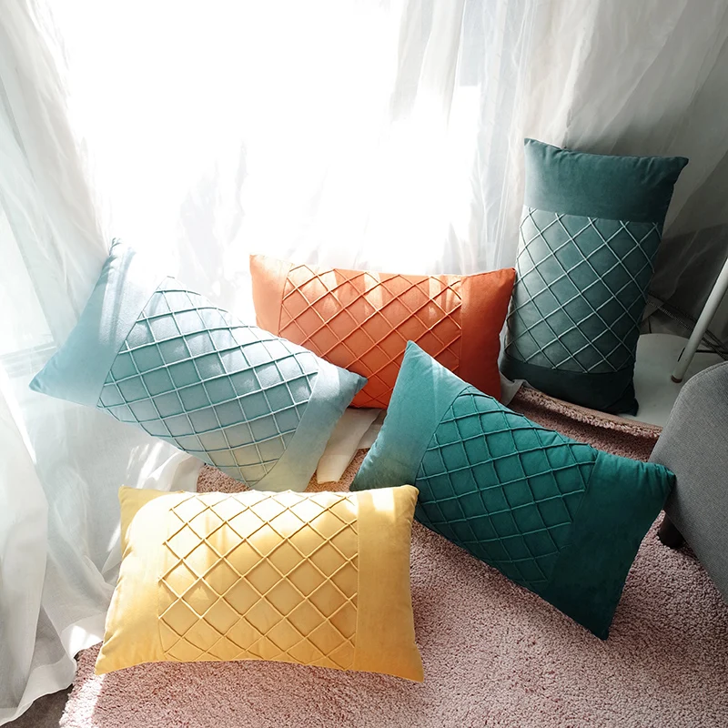 

Skin-friendly Velvet Cushion Cover Waffle Lattice Decorative Pillows Case Car Covers Almofadas Cojines Sofa Model Room Essential
