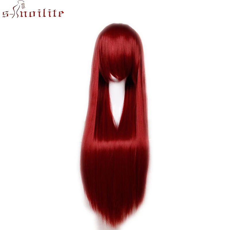 Long Dark Red Cosplay Party Straight Wigs 60cm Fashion Hair Wigs