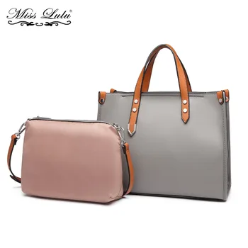 

Miss Lulu Women Handbags Ladies Shoulder Bags Synthetic Leather Totes Bag Crossbody Messenger Bags Purse Set 2pcs Grey LN1910
