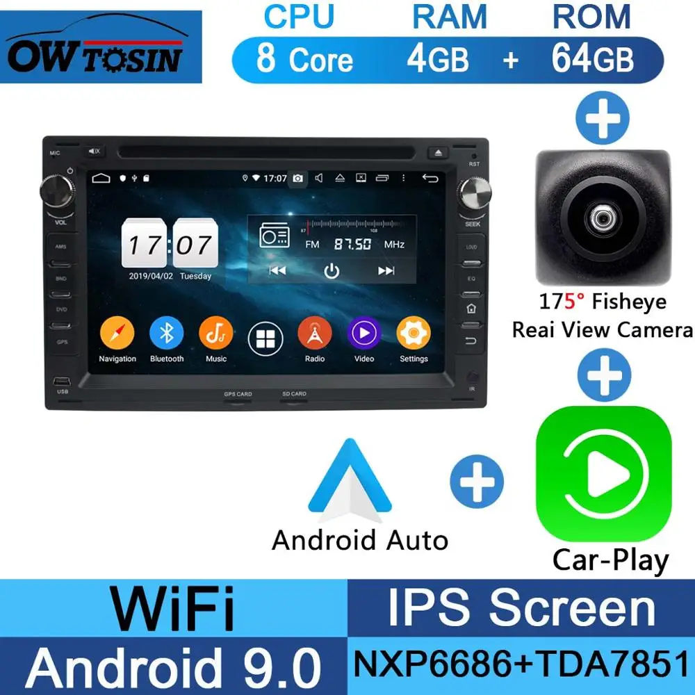 " ips 8 Core 4G+ 64G Android 9,0 автомобильный dvd-радио GPS для VW Sharan Lupo Golf Polo Bora Passat B5 транспортер DSP CarPlay Parrot BT - Color: Fisheye Carplay n A