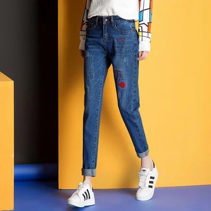 Элегантные стильные рваные джинсы с высокой талией повседневные джинсы женские свободные шаровары летние женские брюки длиной до щиколотки AA2767 YQ - Цвет: 4