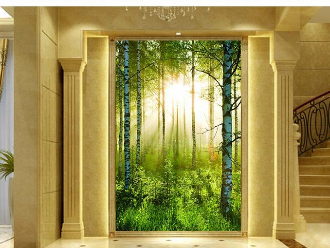 3dの壁壁画壁紙森林風景朝日壁紙現代3d森林ウォールmuralホーム装飾 Wallpaper Modern 3d Modern 3dwallpaper Forest Aliexpress