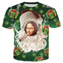 2018 New Santa Hamp Leaf Men Women Christmas Gift Smoking Mona Lisa Face Print 3D Short Sleeve Tshirt hip hop tee tops