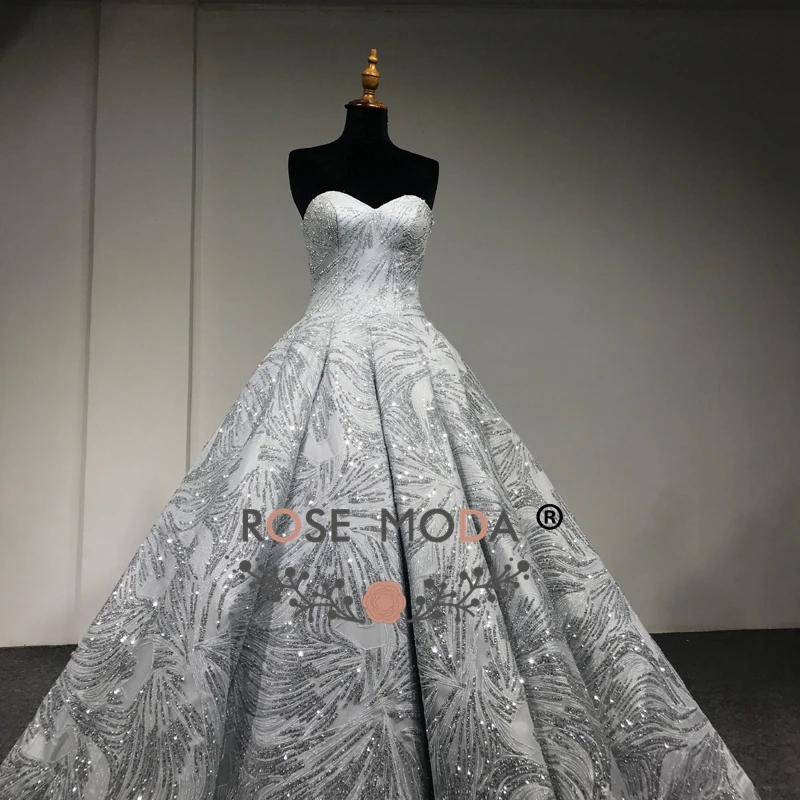Mega Discount Rose Moda Luxury Gold Silver Glitter Wedding Dress