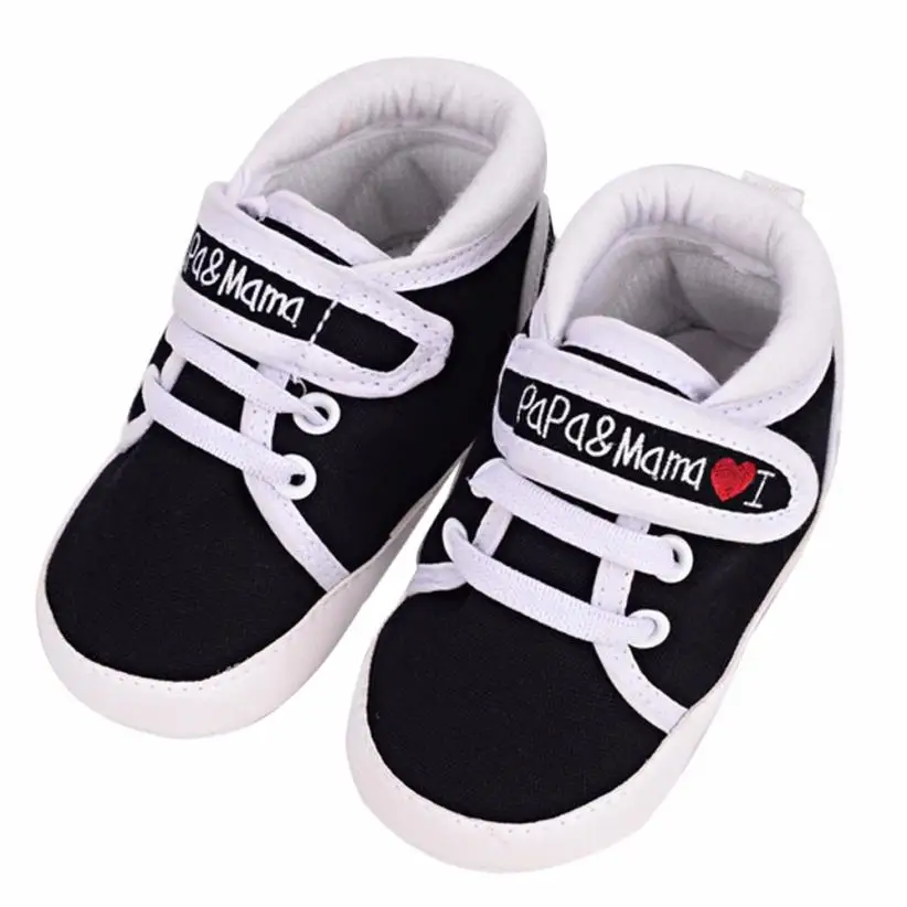 Обувь для новорожденных; детская обувь для малышей; для мальчиков и девочек; я люблю мама папа; с принтом; мягкая подошва; парусиновые кроссовки; 0-18 месяцев - Цвет: Black