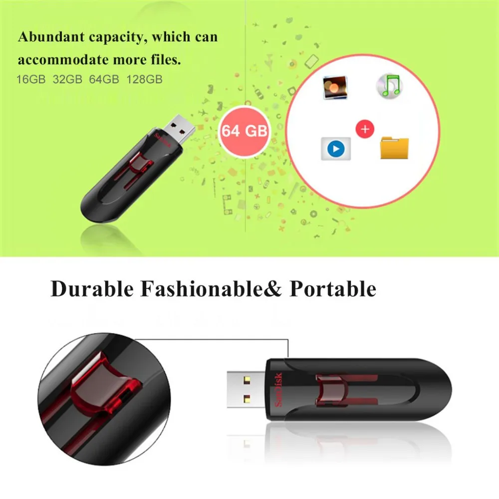 SanDisk pendrive CZ600 USB флеш-накопитель 64 ГБ 16 ГБ 128 Гб супер скорость USB 3,0 карта памяти, Флеш накопитель 32G USB флешка