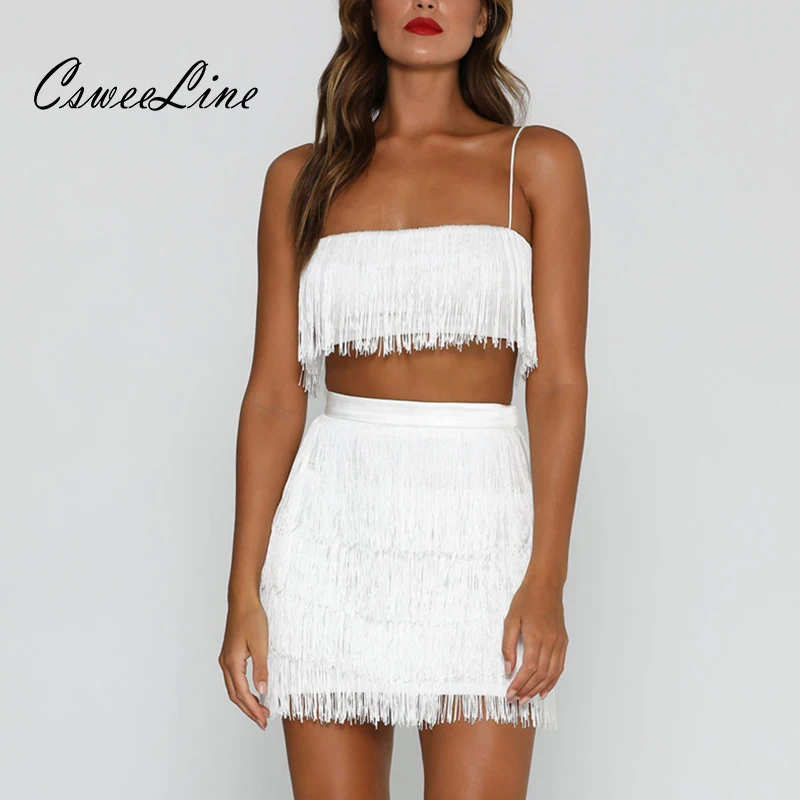 White fringe two piece set Clearance