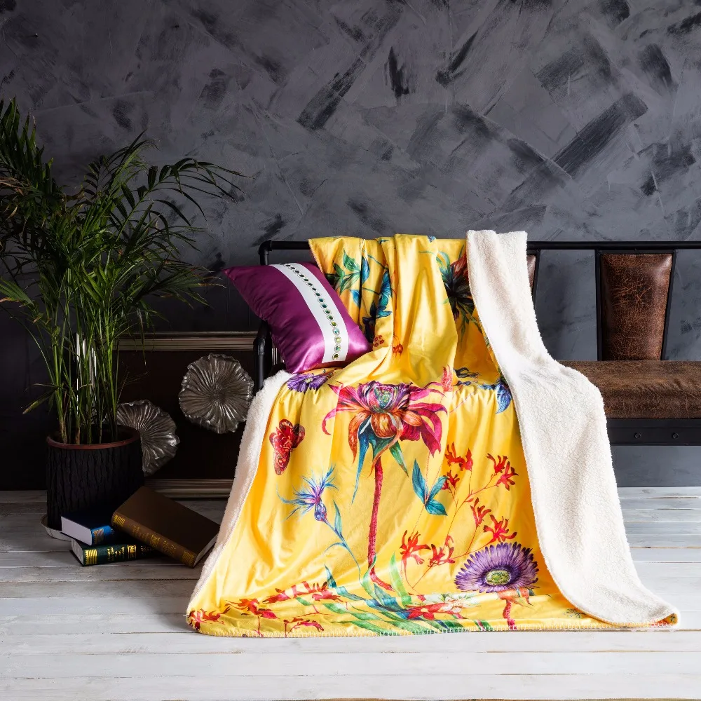 Classical Yellow+Color Printing Pattern Warm Soft Fleece Blankets