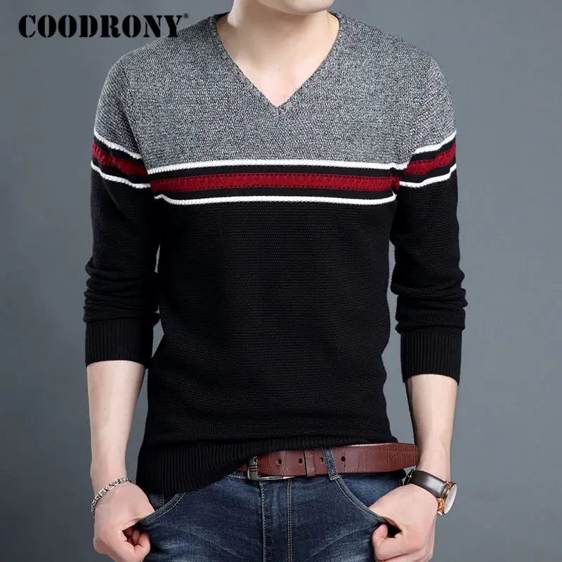 COODRONY V Neck Pullover Men 2017 Autumn Winter Thick Warm