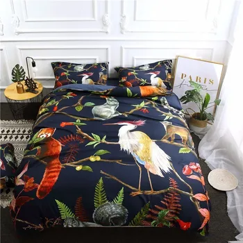 

Wild Animal Bedding Set Bird Rabbit Lesser Panda Printed Duvet Cover Set Bedclothes Reactive Printed Bed Set 3/4 Pieces