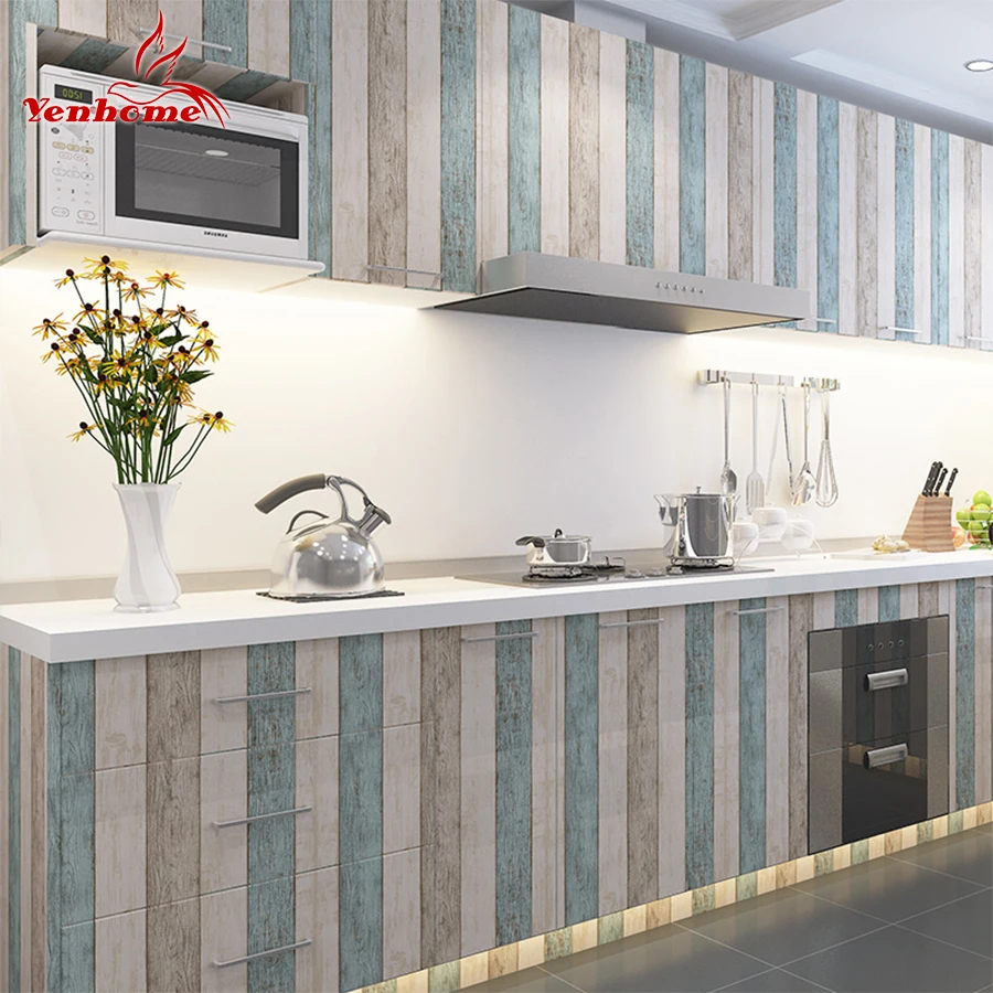 Online 3 m 5 m 10 m impermeable pegatinas de pared de vinilo Auto adhesivo papel pintado rollo de película decorativa Cocina gabinete de armario de la etiqueta engomada
