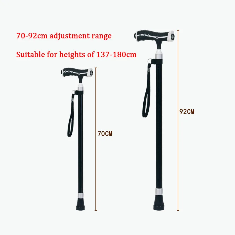 ANXIAOKANG Safe Reliable Old Man Crutches Retractable Massage Led Light T Handle Cane Tips for Poles Walking Stick for Elderly