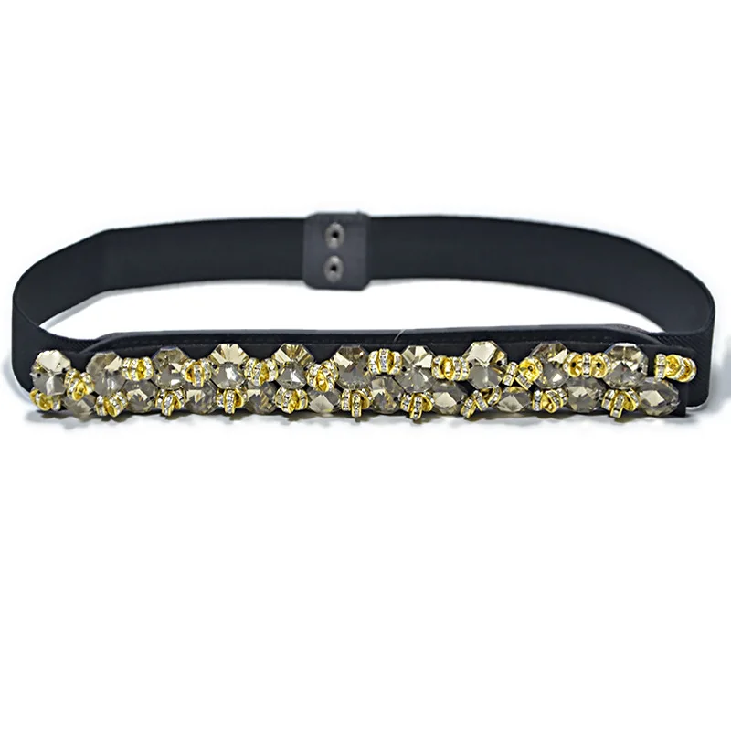 Роскошная брендовая Мода дизайн пояса дамы Стразы инкрустированные Золото Черный Белый Кристалл бисером эластичный пояс Bg-1035 - Цвет: Gold