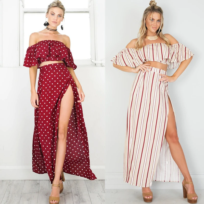 Hot Sexy 2017 Summer Women Sleeveless Off Shoulder Backless Cocktail Party 2 pcs Set Women Sets