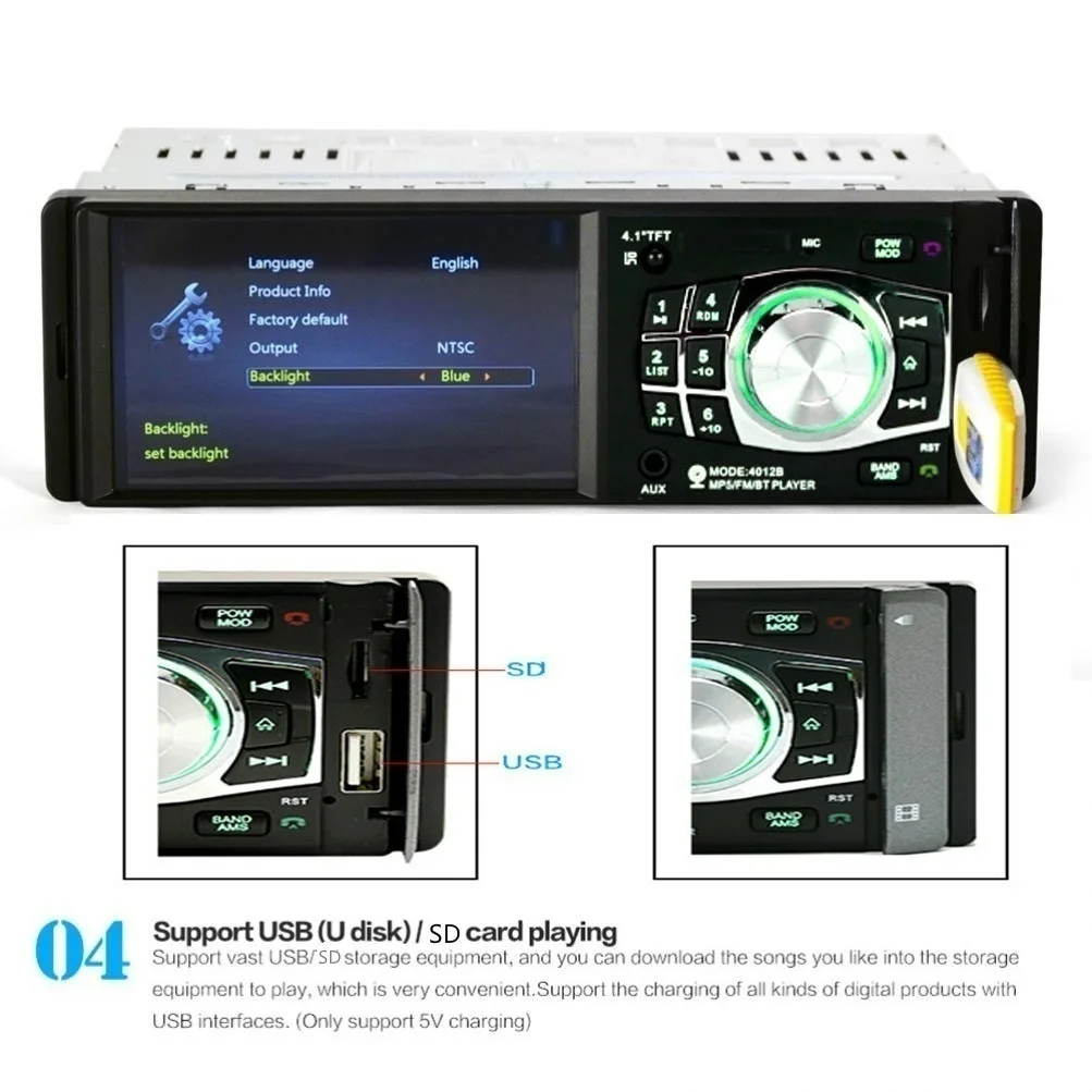 4," 1 Din HD Bluetooth MP5 FM радио Aux Управление дистанционного управления автомобильный стерео автомагнитолы