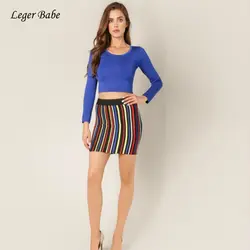 Herve Leger Babe повязку из двух частей комплект женское платье сексуальное платье с длинным рукавом с круглым вырезом и короткими укороченный