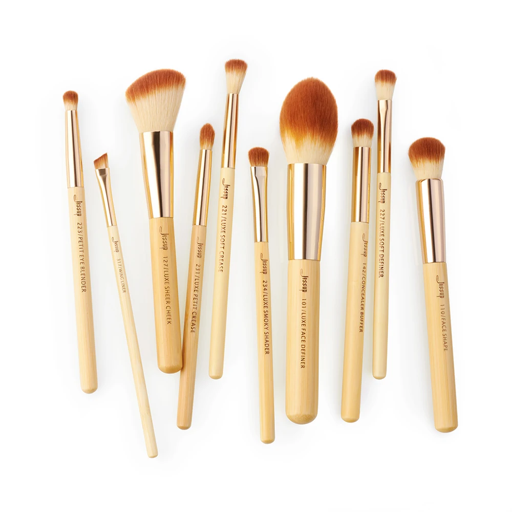 Pincéis de Maquiagem Fundação em pó Kit de Ferramentas Jessup Escovas Bambu Profissional Conjunto Beleza Compõem Definer Shader Forro 10 Pçs 1 maquiagem profissional conjunto beleza compõem kit de