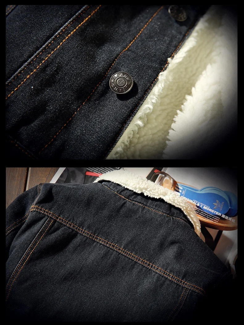 Джинсовая куртка-бомбер с мехом Мужская Черная Высококачественная Модная Джинсовая куртка флисовая зимняя джинсовая куртка Herren мужская синяя негабаритная