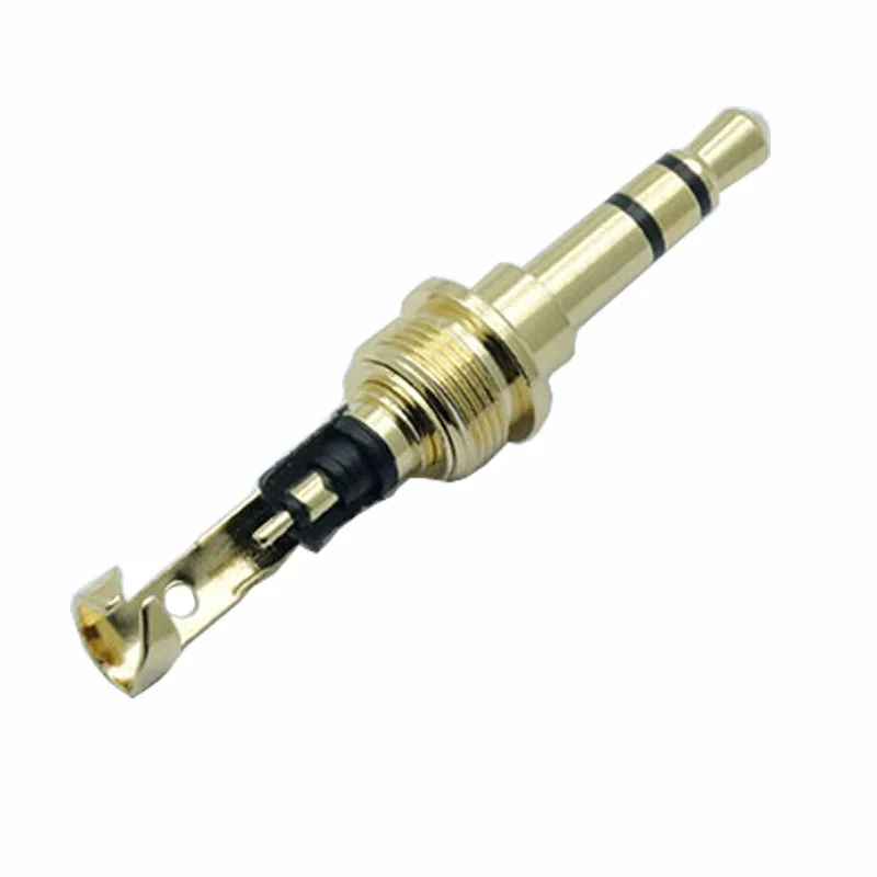 100pcs lot Jack 3 5mm 3 Poles Male Plug Carbon Fiber Gold Plated 4 Pin 3 5mm Stereo Soldering Headphone Connector for 6MM Cable