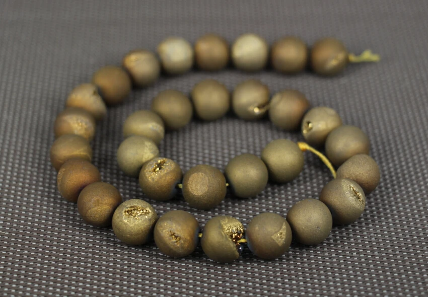

15.5"Strands Gold Titanium Natural Druzy Quartz Ag ate Round Beads,Matte Drusy Gems Round Bead Jewelry Making,Different Sizes