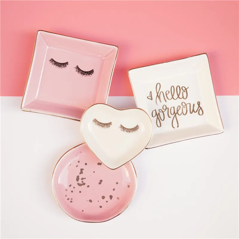 

1PCS Ceramic Square Jewelry Dish Plates Rings Round Snack candy Heart-shaped Storage Tray Snack Wedding Decoration Crafts
