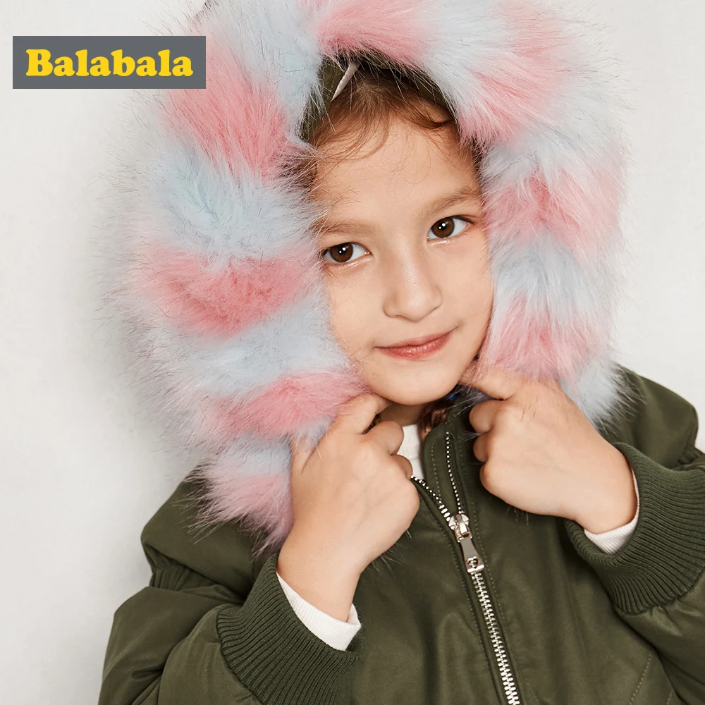 

Balabala Kids Winter Floral Woolen Girls Down Jackets Coat Warm Fashion Children Clothing Hooded Baby Girls Jacket 2-7Y