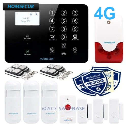 

HOMSECUR Wireless&wired 4G/3G/GSM LCD Home House Alarm System with Panic Button GA01-4G-B