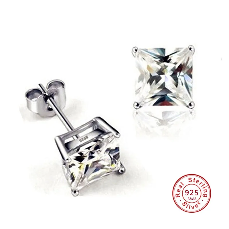 

pendientes plata S925 jewelry luxury square zircon earrings for women brincos para as mulheres boucle cute nausnice ohrstecker