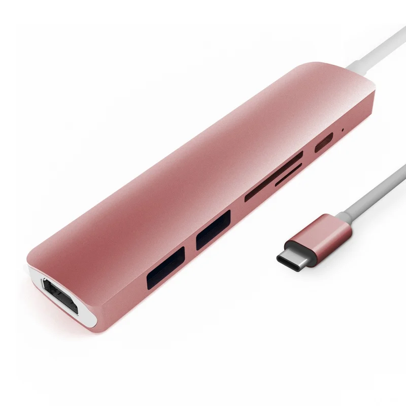 Тип C конвертер USB концентратор для MacBook Pro Thunderbolt 3 USB 3,1 концентратор с SD/Micro SD кардридер+ USB-C зарядное устройство PD Конвертеры - Цвет: Rose Gold