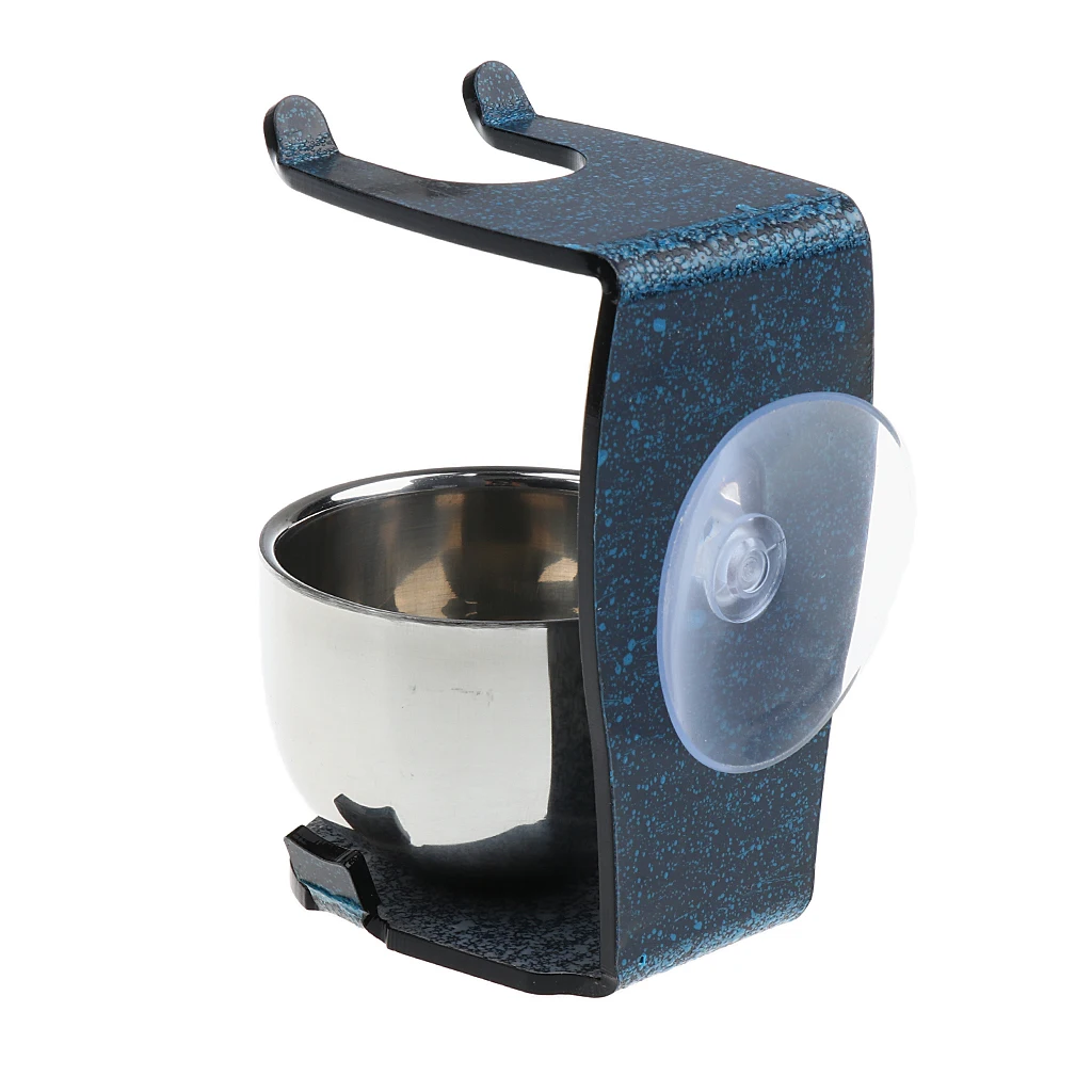 Stability Suction Acrylic Stand Safety Male Shaver Holder Kit + Stainless Steel Shaving Soap Bowl Shave Cup Set