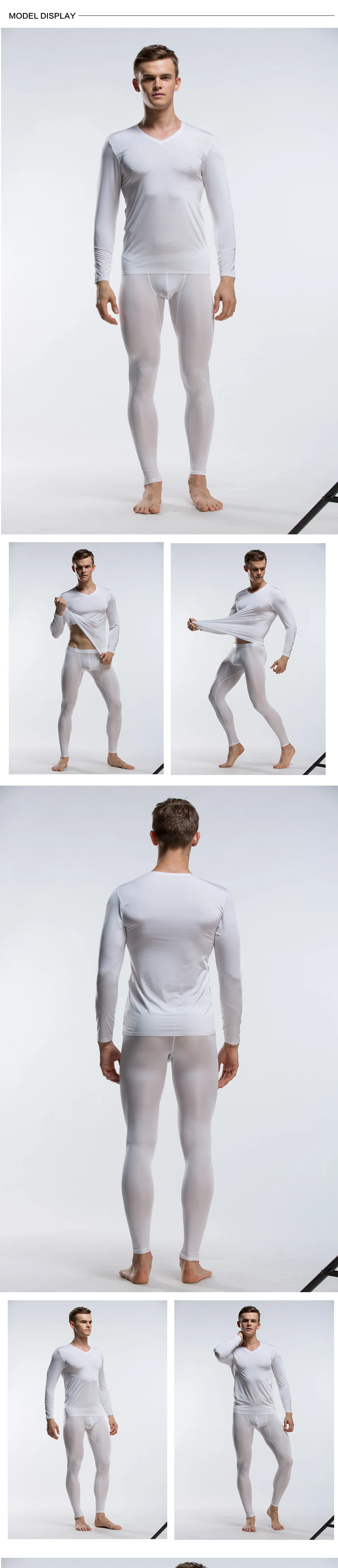 2019 Men's Solid Color Underpants Long Johns Pants Low Rise Thin Underwear knitted Seamless Underwear Sets Top&Long Johns long johns pants